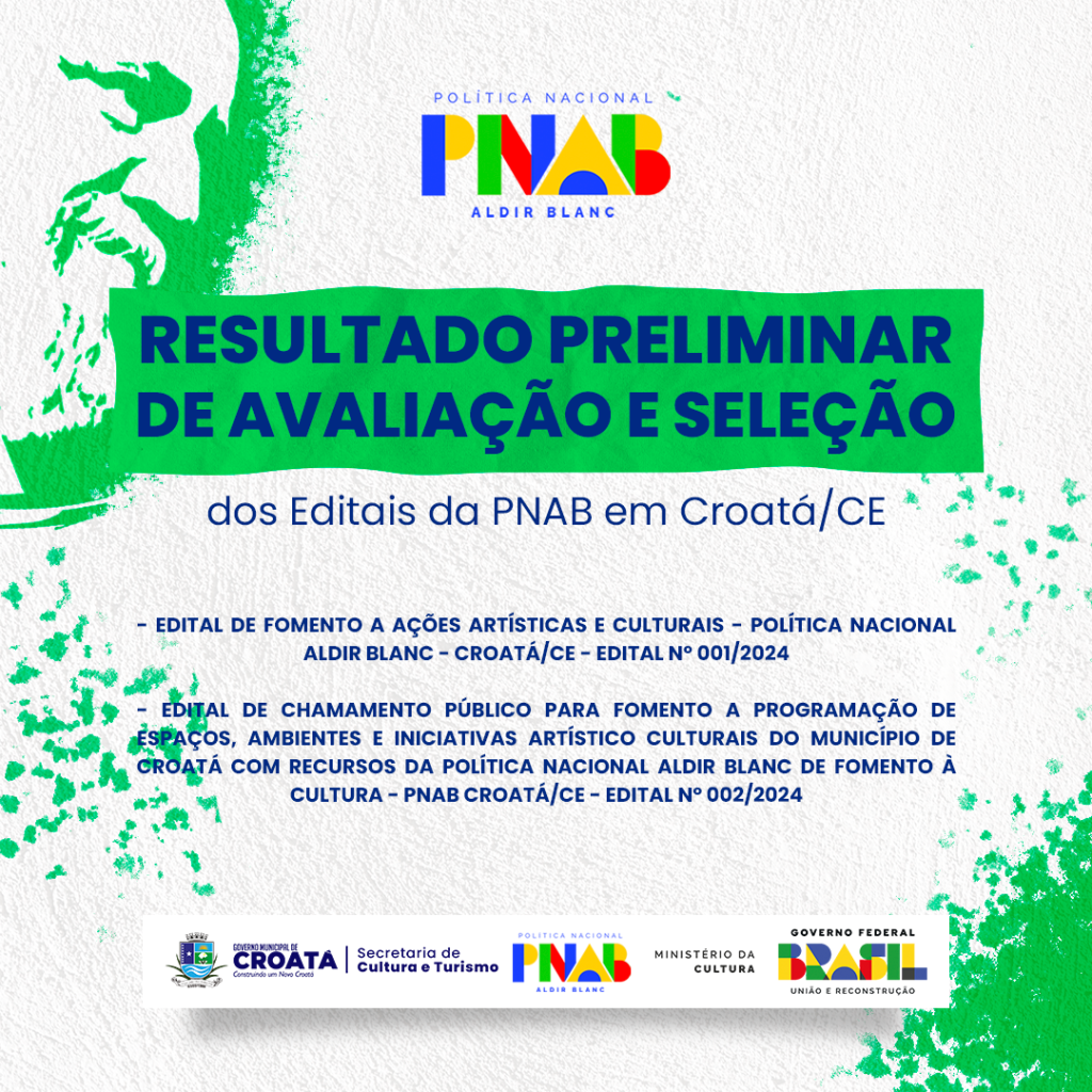 Resultado preliminar de avaliação e seleção do Edital de Fomento a Ações Artísticas e Culturais – Política Nacional Aldir Blanc – Croatá/CE
